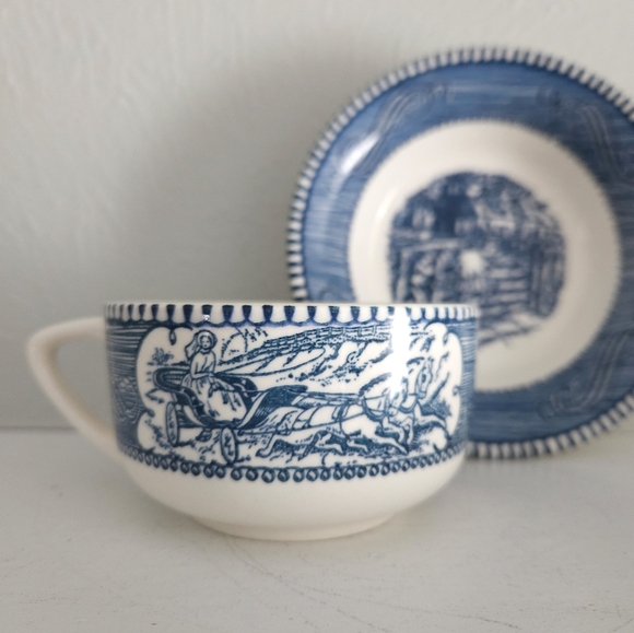 Vintage Set Of Currier & Ives Mugs And Saucers/Mini Bowls - Picture 9 of 16